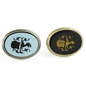 Swank Vintage Cufflinks HUGE Heraldic Mismatched Married Blue Black Cuff Links